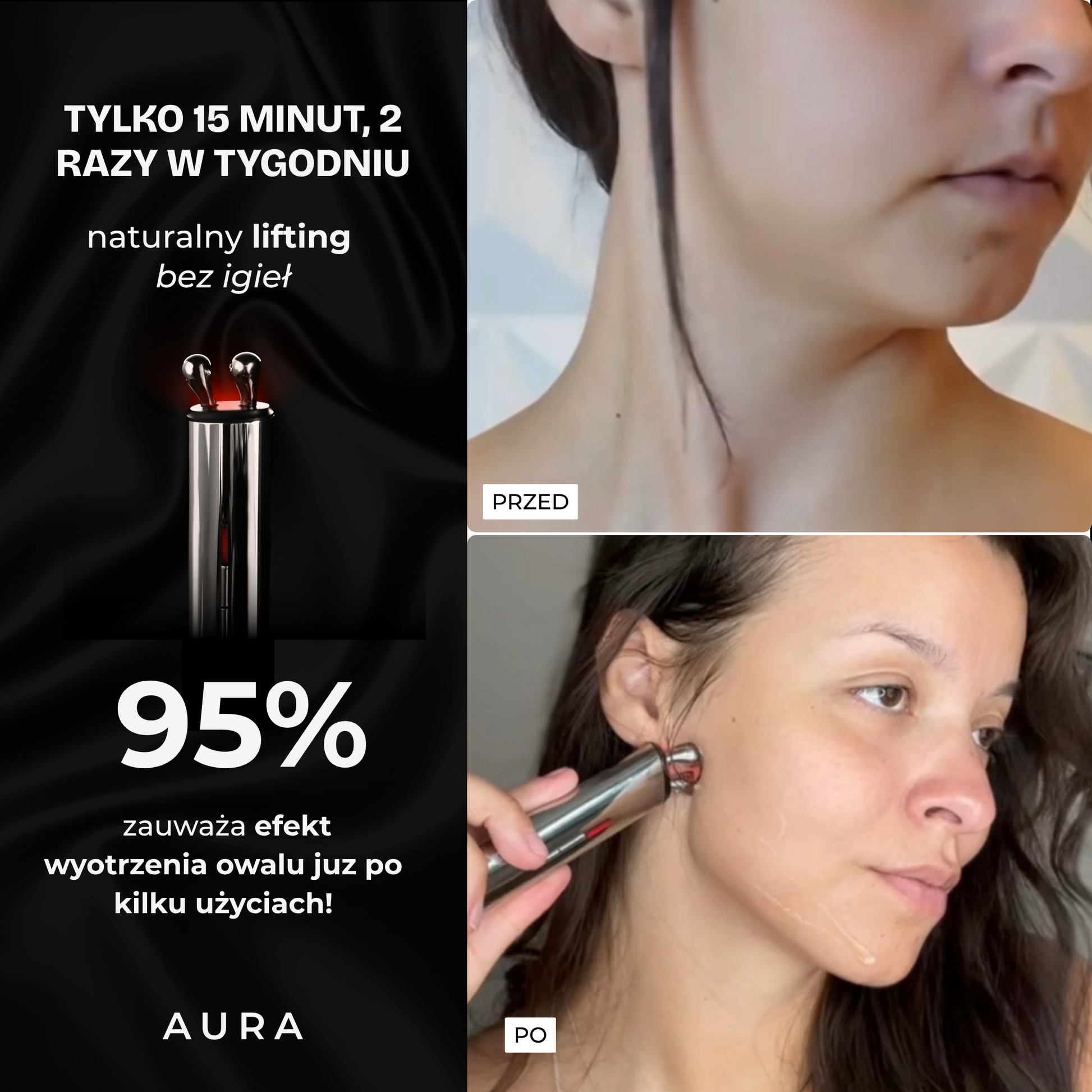 AURA RF masażer liftingujący, booster kolagenu z RF i LED