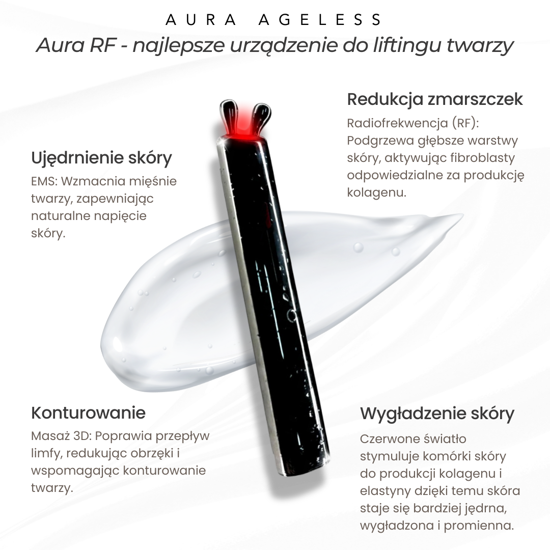 AURA RF lifting and smoothing massager, collagen booster, anti-aging with RF and LED 