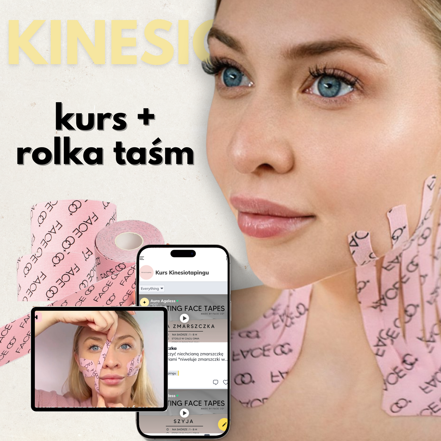 Kinesiotaping twarzy kurs + taśma kinezjologiczna FACE TAPES